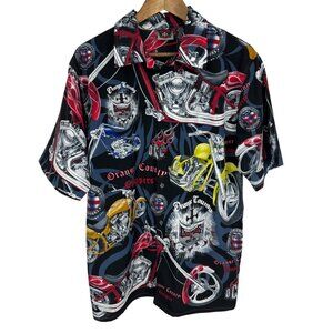 Orange County Choppers Button-Down Shirt Multicolor Motorcycle Print Mens M